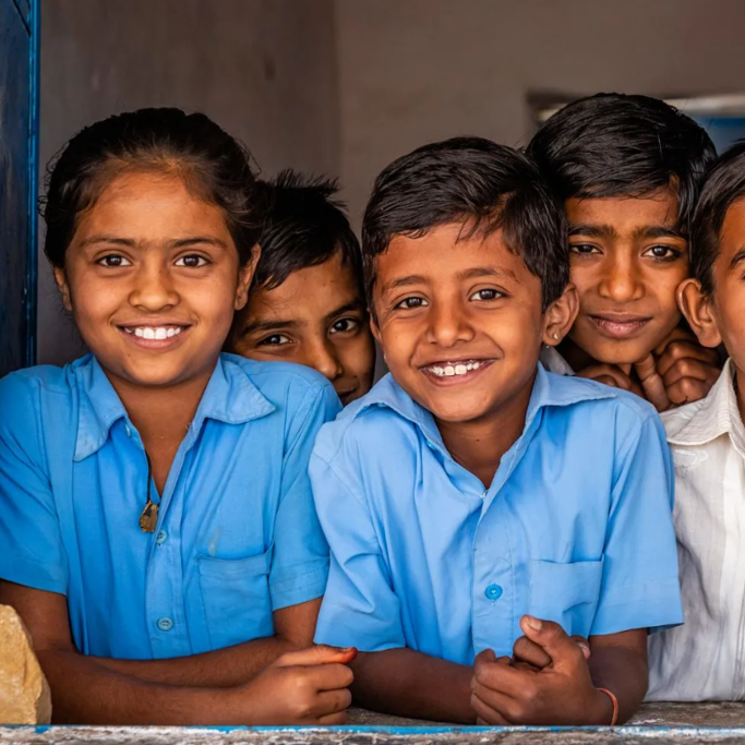 school children smiling