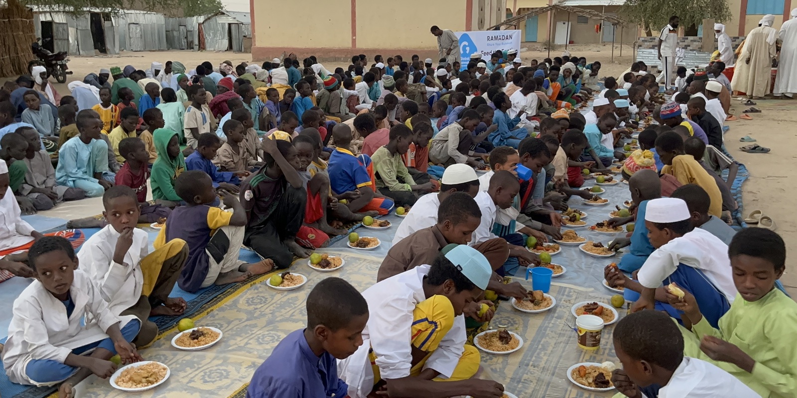 families eating hot meals